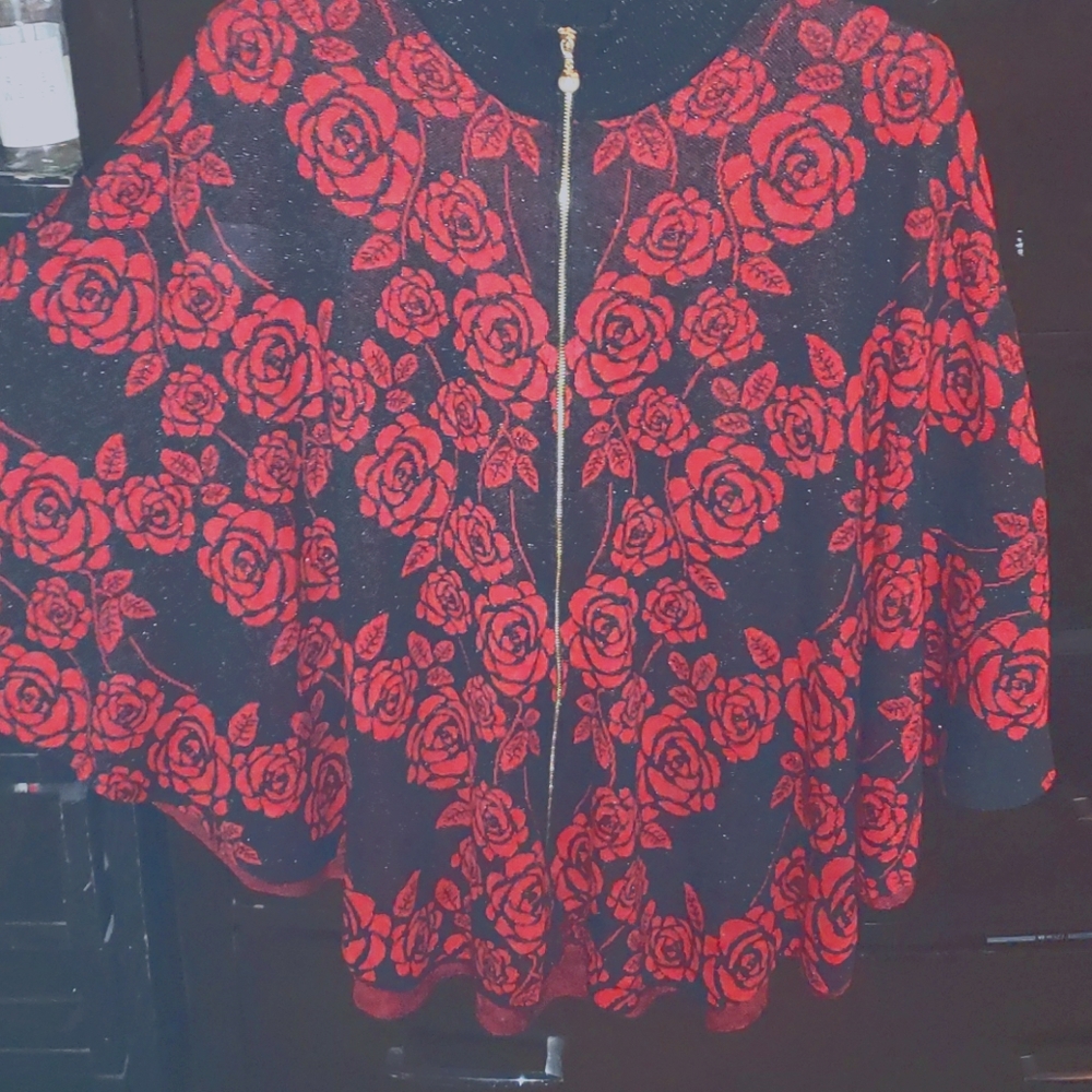 Red Rose & Black zip up pancho